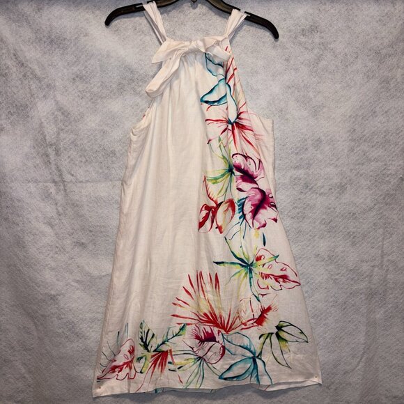 Tommy Bahama Dress Womens L White Floral Linen Halter Beach Resort Vacation - Picture 2 of 8